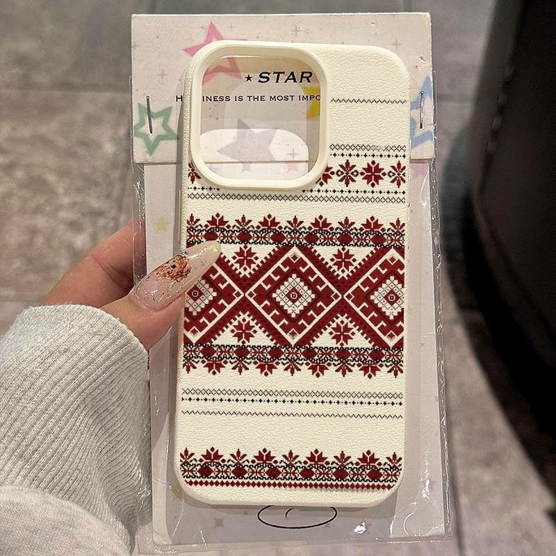 Embroidery X Pattern - Custodia per cellulare con motivo litchi