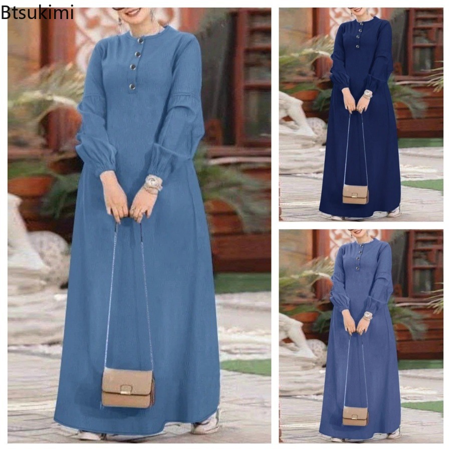 Embroidery Arabic - Abito Lungo Elegante in Denim a