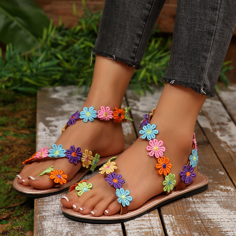 Embroidery Designer - Sandali Donna Bohemien con Ricamo Floreale,