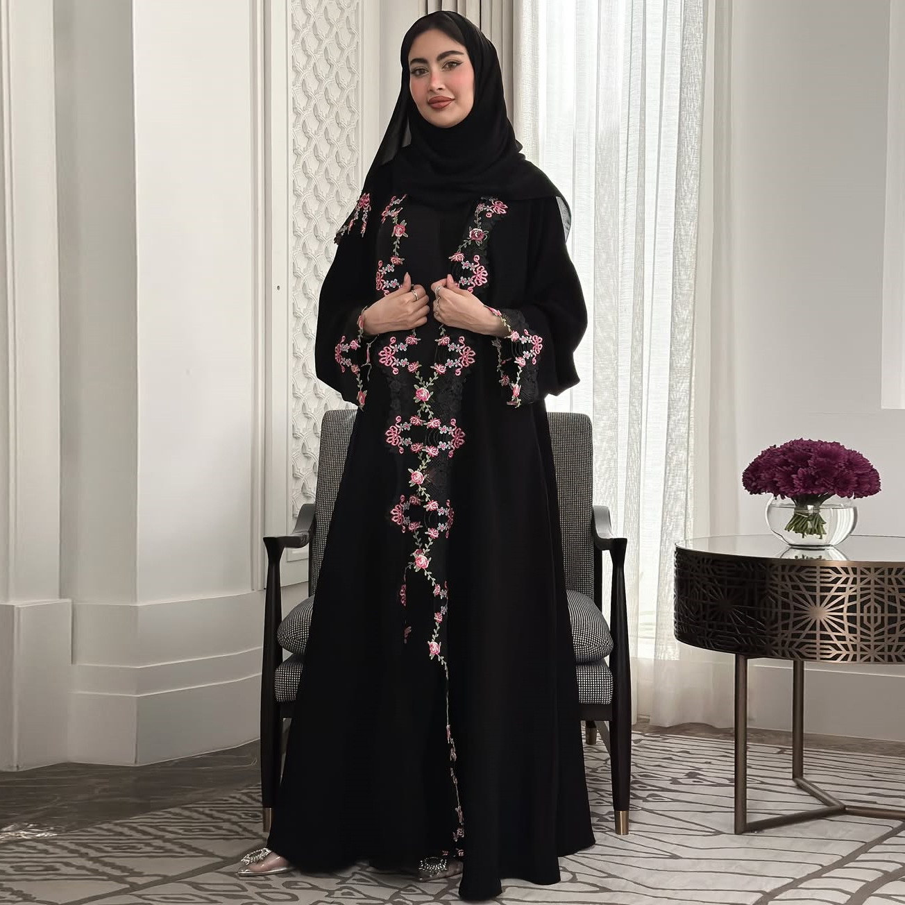 Embroidery Arabic - Nuovo Abito Lungo Estivo Nero Arabo