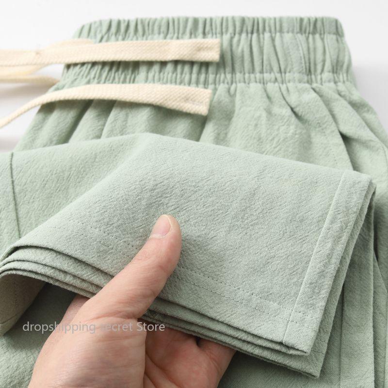 Linen Fabric Natural - Pantaloni sportivi estivi in puro cotone