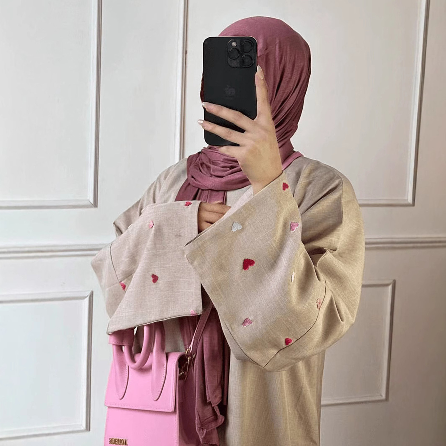 Embroidery Arabic - Donna Amore Cuore Ricamo Abaya Musulmano