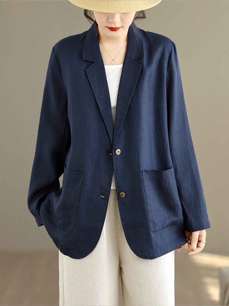 Linen Fabric Natural - Giacca Casual in Cotone e Lino