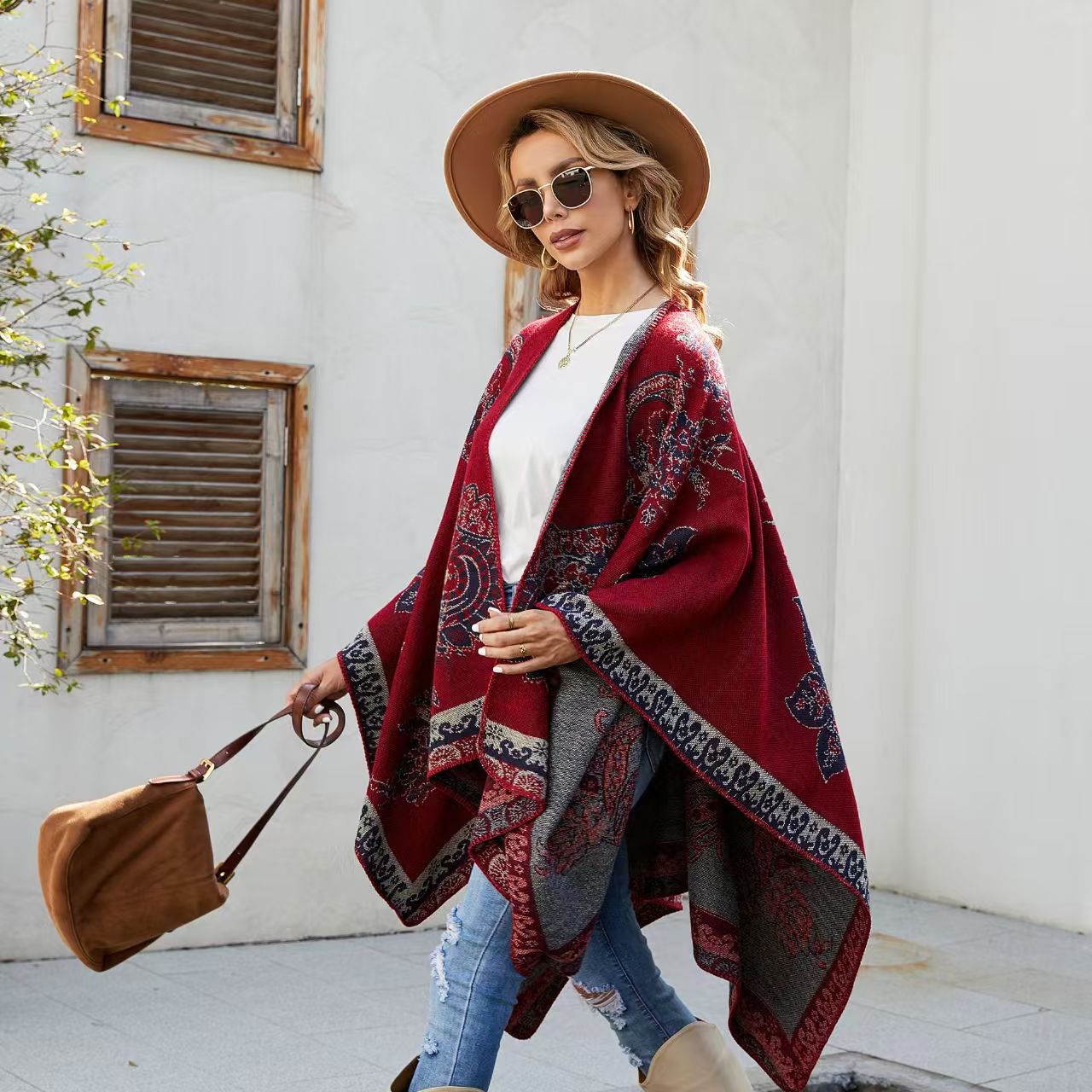 Embroidery X Pattern - Mantella scialle calda da donna in