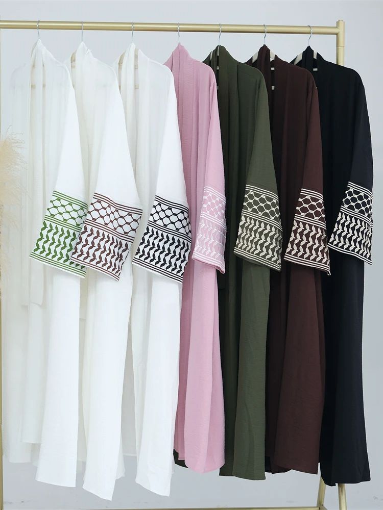 Embroidery Kebaya - Lino farfalla ricamo aperto Abaya Dubai