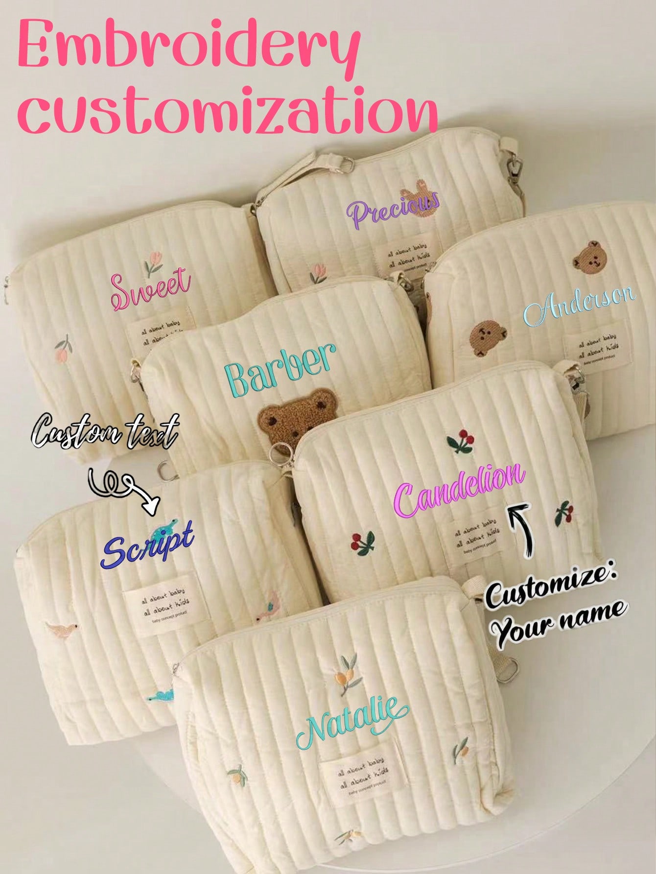 Embroidery And Quilting - Borsa per pannolini con ricamo personalizzato,