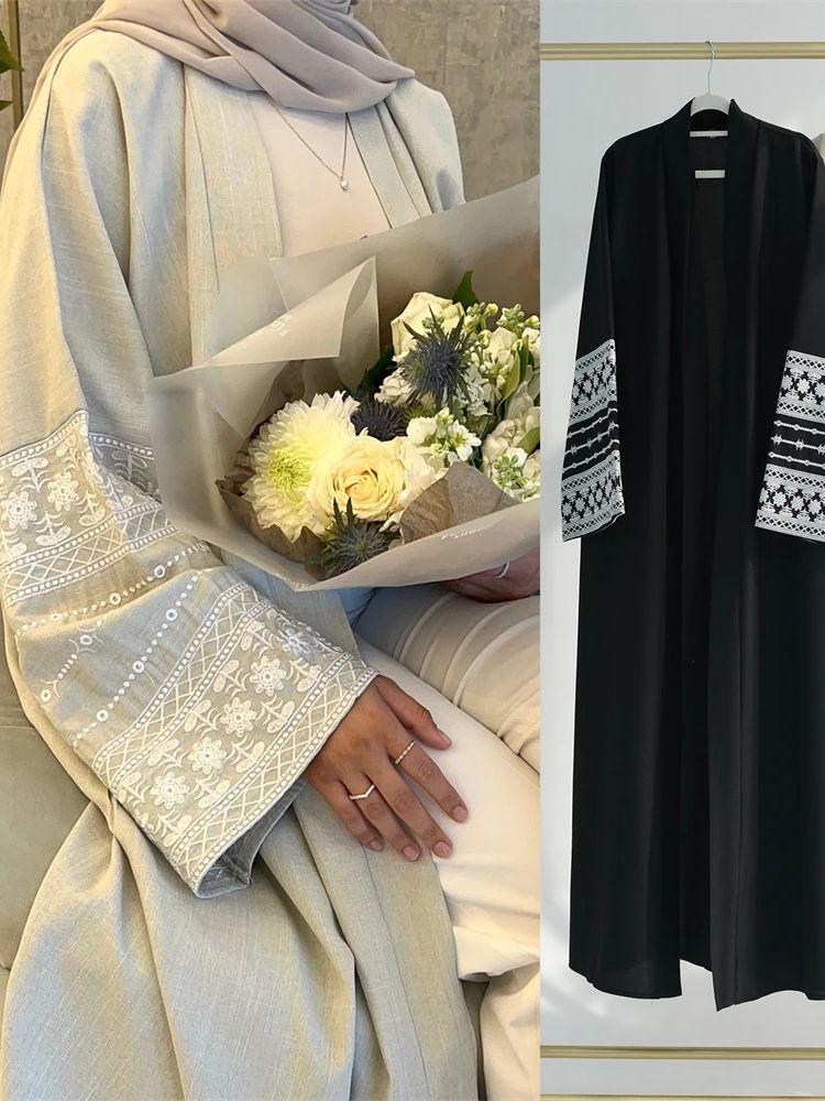 Ramadan Eid Nero Aperto Kimono - Embroidery Kebaya recensione e prezzo
